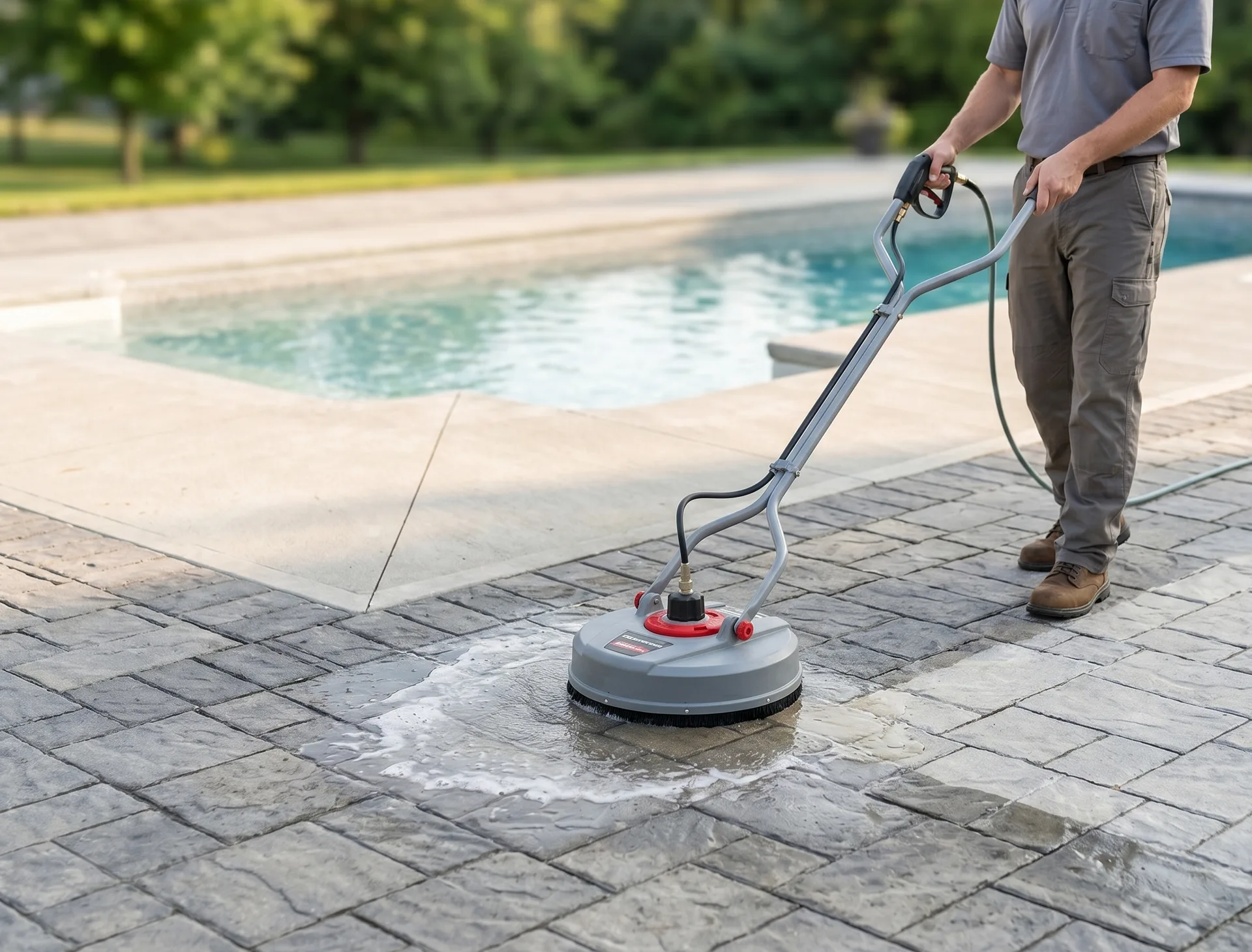 Minneapolis pool deck pressure washing in progress