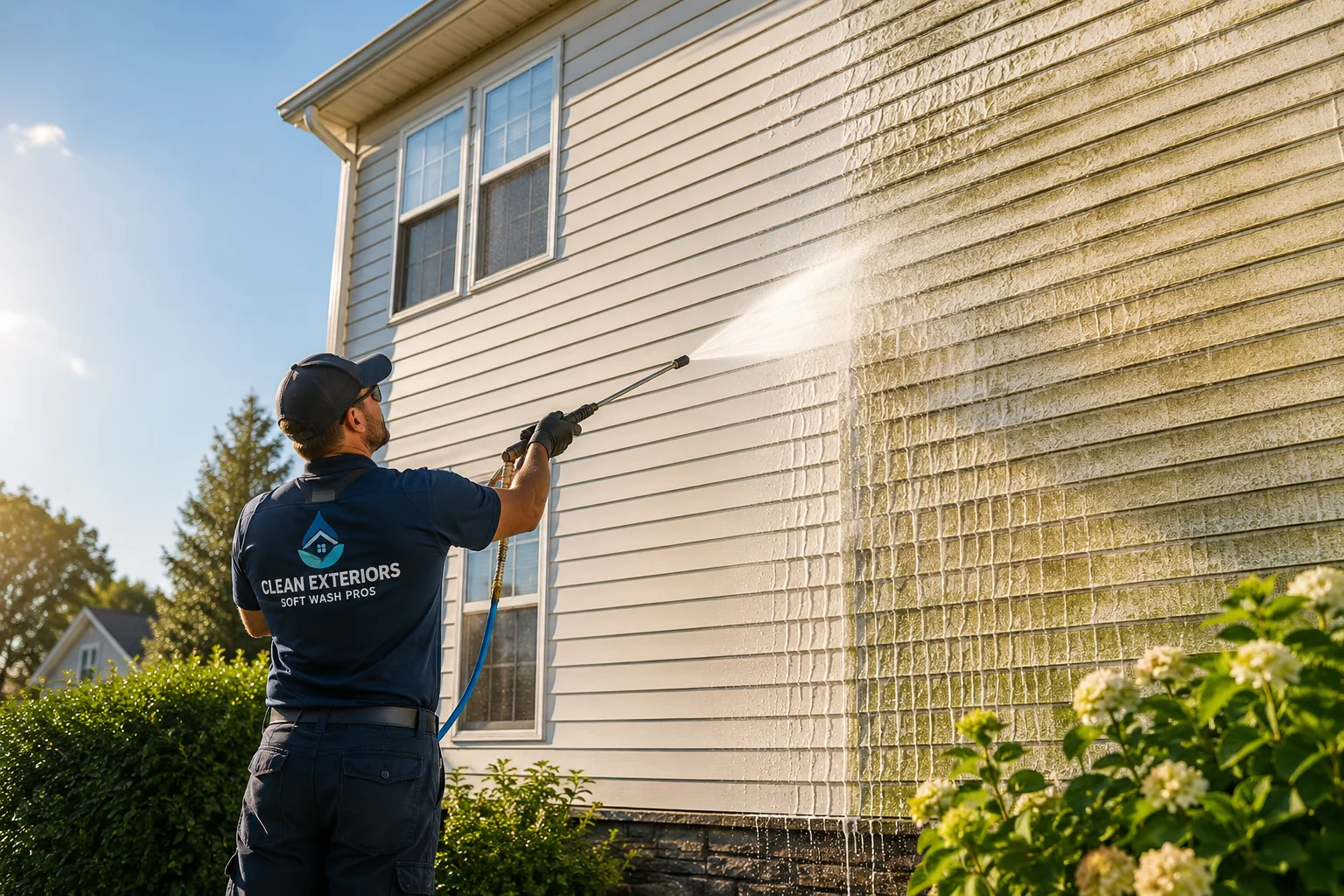 Minneapolis pressure washing technique closeup showing PSI and GPM in action